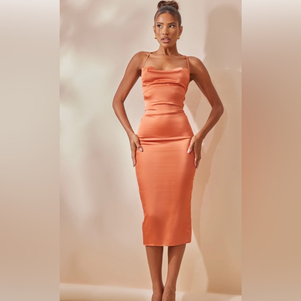 Rust Satin Midi Dress